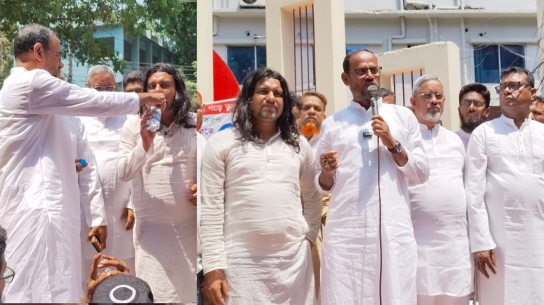 ১০ দফা দাবিতে গণঅনশন কর্মসূচি পানি পান করিয়ে  ভঙ্গ করান প্রত