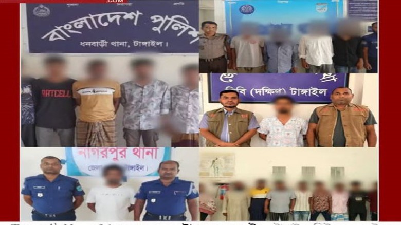 টাঙ্গাইলে পুলিশের অভিযানে ১৫ মাদক ব্যবসায়ীসহ গ্রেপ্তার ৩৫